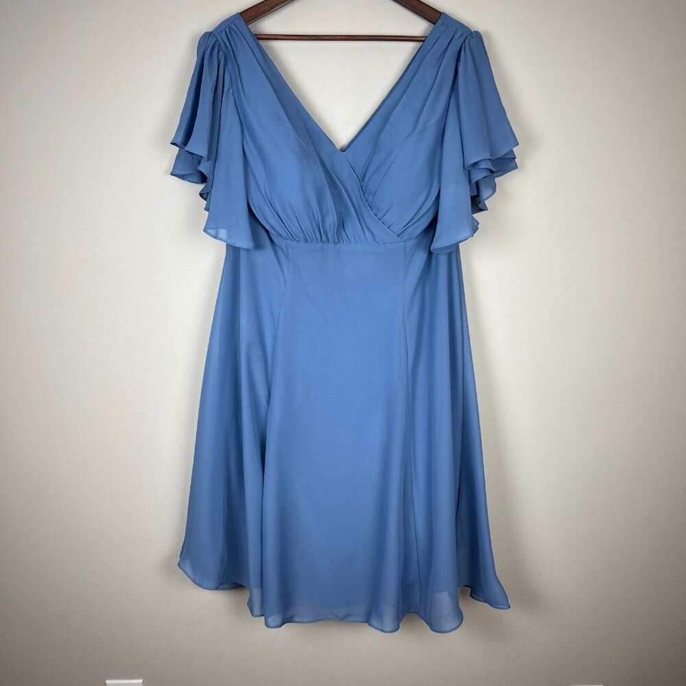 JJs House Dress Women‎ 18W Blue Midi A-line V-Neck Chiffon Flounce Bridesmaid